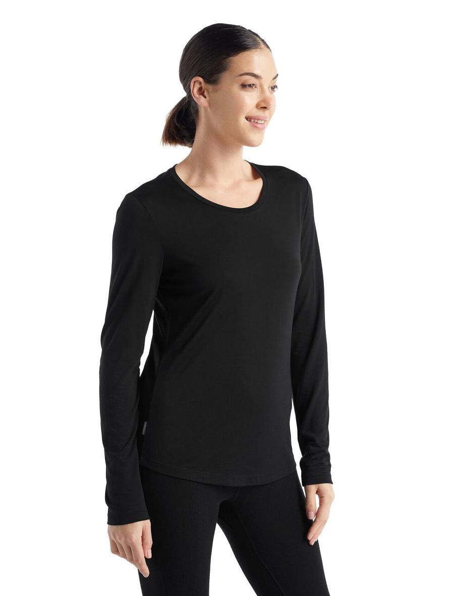 Black Women\'s Icebreaker Merino Sphere II T-Shirt Long Sleeve | USA 1644PJJQ